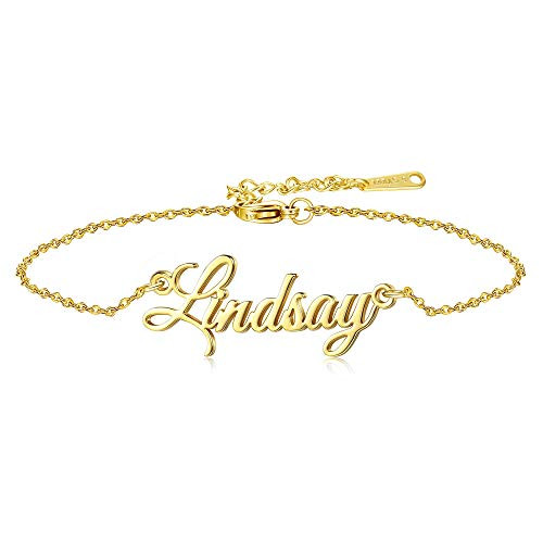 Jewenova Personalized Name Anklet Bracelet for Women- 18K Gold Plated Custom Name Bracelet- Adjustable Nameplate Beach Ankle- Personalized Jewelry Gift with Box