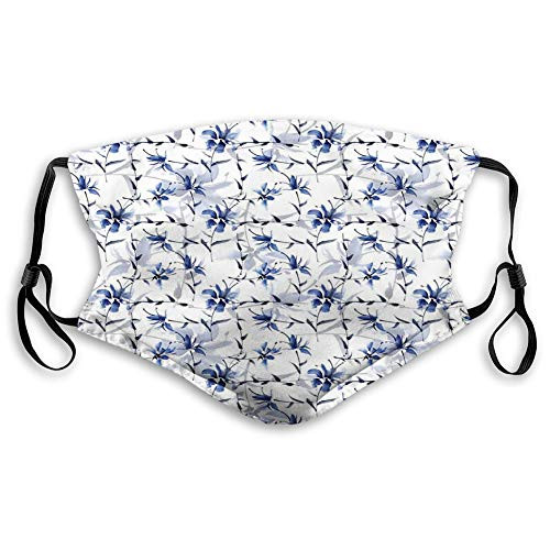 Comfortable Windproof mask?Asian Japanese Ink Paint with Flourishing Flower Patterns?Printed Facial decorations for Man and woman-With have Two Filter 6.9 x 5.1 inches -S-