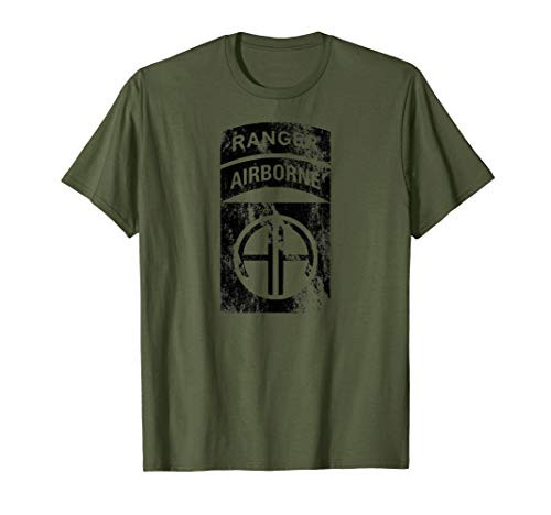 82nd Airborne Division Patch Ranger Tab Cent OD Distressed T-Shirt