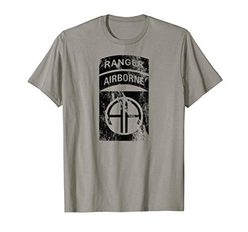 82nd Airborne Division Patch Ranger Tab Cent Grey Distressed T-Shirt