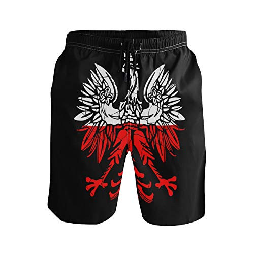 XUWU Men's Quick Dry Swim Trunks with Pockets Polish Flag Eagle Distressed Beach Board Shorts Bathing Suits
