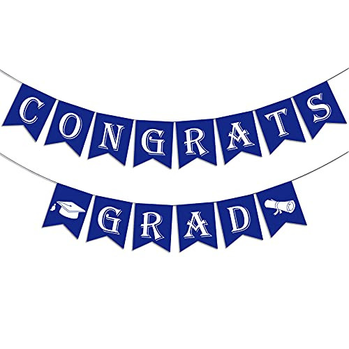 2021 Congrats Grad Graduation Banner with Graduation Cap Sign-Assembled- Class of 2021 Graduation Party Supplies Congratulation Grad Garland to Celebrate the Graduation