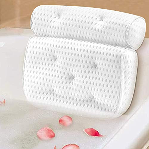 GUIFIER Bathtub Pillow- Upgrade 4D Air Mesh Bath Pillows for Tub Neck and Back Support- Bath Tub Pillow Rest Breathable Bath Accessories for Women  and  Men- Spa Pillow- Powerful Suction Cups