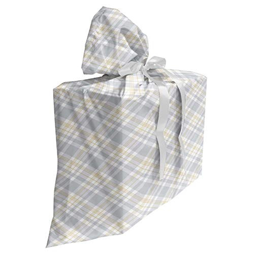 Ambesonne Classical Fabric Gift Bag- Plaid Check Simplistic in Pastel Tones Rhythmic Illustration- Present Sack for Baby Showers Birthdays with 3 Ribbons- 27" X 32"- Pale Purpleblue Beige