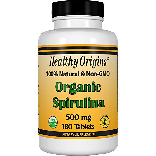 Healthy Origins Organic and Kosher Spirulina- 500 mg- 180 Tablets