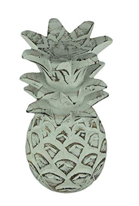 Chesapeake Bay Distressed White Carved Wood Tropical Pineapple Decor Statue