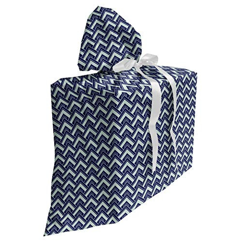 Ambesonne Modern Gift Bag- Symmetrical Pattern of Diagonal Nested Squares Check Squama Inspired- Fabric Party Favor Pouch with 3 Ribbons- 27- Night Blue Pale Seafoam