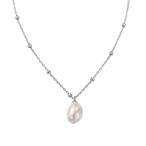 S.Leaf Pearl Necklace Sterling Silver Satellite Chain Beaded Layered Choker Necklace