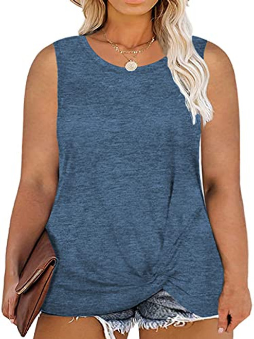 DOLNINE Womens Plus Size Tank Tops Summer Casual Knot Tunics Shirts Turquoise-18W