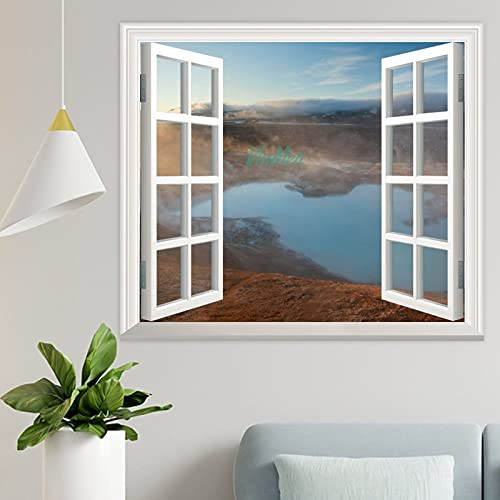 Removable Window View Wall Stickers Dawn Over A Volcanic Mineral Pool Wall Vinyl Decal Art Wall Sticker for Living Room Home Decor Art