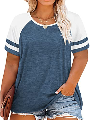 Plus Size Tops for Women 2X Summer T Shirts Raglan Tee Turquoise 18W