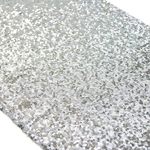 TRLYC 12 by 108-Inch Silver Sequin Table Runner for Wedding