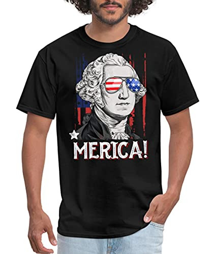 Spreadshirt George Washington Merica 4th of July USA Men's T-Shirt- 5XL- Black