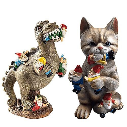 Garden Dinosaur Eating Gnomes Statues-Funny Gnome Resine Figurines Garden Art Ornaments for Lawn Patio Yard Statue Decor Garden Art Outdoor Ornament Indoor Decoration -Cat- Garden Dinosaur Eating Gnomes Statues-Funny Gnome Resine Figurines Garden Art Ornaments for Lawn Patio Yard Statue Decor Garden Art Outdoor Ornament Indoor Decoration -Cat-