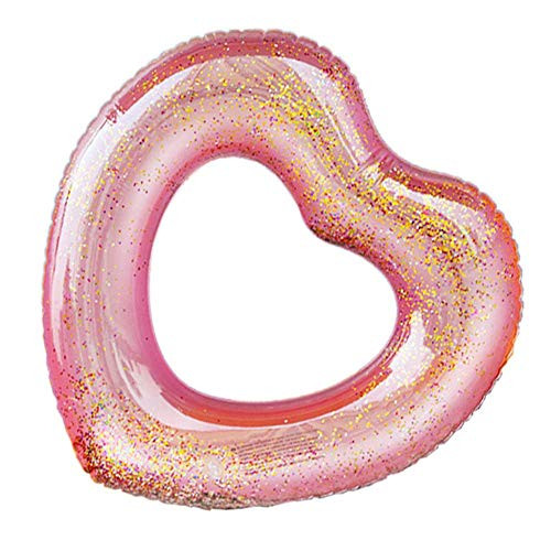 Gcxzb Swimming Ring Swim Ring-Translucent Heart-Shaped Sequin Rubber Ring-PVC Inflatable Underarm Floating Ring-Children-Adults-Suitable for The Beach Swimming Pool Water Park Smooth Surface