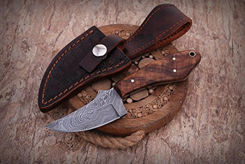 Noshra Wholesale Wood Handle Custome Made 7" Shooter Knife Damascus Steel Full Tang Fixed Blade Skinner Hunting Knife W/Prime Quality Blade Plus Free Leather Case