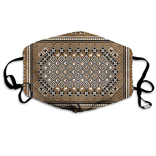 Geometrical Ethnic Eastern Frame with Diagonal Checks Dust Washable Reusable Filter and Mouth Warm Windproof Cotton Face