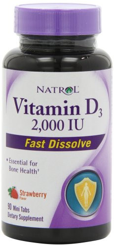 Natrol Vitamin D3 2000 IU Mini Tabs- Strawberry- 90-Count -pack Of 2-