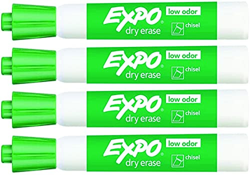 Dry Erase Marker- White Board Marker- Low Odor Dry Erase Marker- GREEN- Chisel Tip - 4 Markers