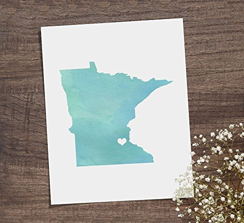 Minnesota or ANY STATE Map Art - Watercolor Series Hometown Wall Art Paint Painted