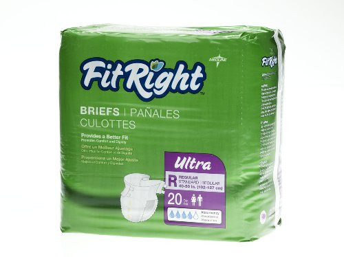 FitRight Ultra Adult Diapers- Disposable Incontinence Briefs with Tabs- Heavy Absorbency- XX-Large- 60"-69"- 20 Count
