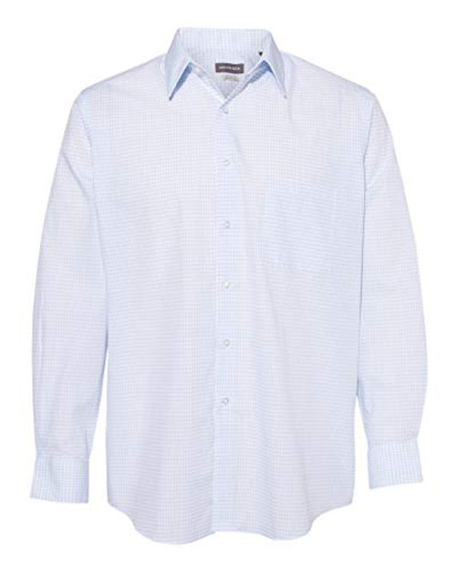 Van Heusen B48797107 Broadcloth Point Collar Check Shirt44- Blue Frost Combo - 2XL