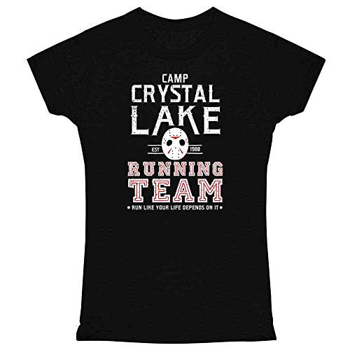 Pop Threads Camp Crystal Lake Running Team Horror Costume Black XL Graphic Tee T Shirt for Women