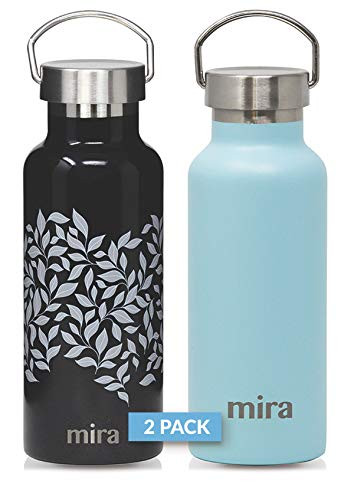 MIRA 17 oz 2 Pack Alpine Stainless Steel Vacuum Insulated Water Bottle with 2 Lids- Sports Thermos Flask Keeps Cold 24 Hours- Hot 12 Hours- Reusable Hydro Bottle - Pearl Blue- Jasmine