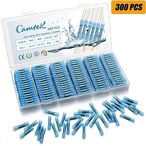 300PCS Heat Shrink Butt Connectors Terminals 16-14 AWG, Camtek Waterproof Wire Connectors Electrical Connectors Insulated Crimp Terminals Marine Automotive Butt Splice Electrical Terminals(Blue) 300PCS Heat Shrink Butt Connectors Terminals 16-14 AWG, Camtek Waterproof Wire Connectors Electrical Connectors Insulated Crimp Terminals Marine Automotive Butt Splice Electrical Terminals(Blue)