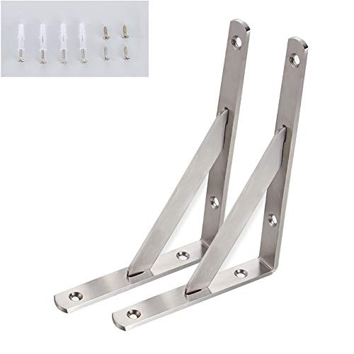 HUIHUI Triangle Shelf Bracket-Wall Mounted Shelve Brackets-Heavy Duty Solid Bracket-Bench Table Support-2pcs 90 Degree-Stainless Steel-with Screws