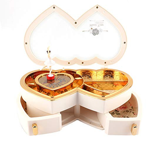 HERCHR Musical Jewelry Box- Heart Shape Music Box with Ballerina Girls Music Gift Boxes with Jewelry Drawer for Girls Gift-White- HERCHR Musical Jewelry Box- Heart Shape Music Box with Ballerina Girls Music Gift Boxes with Jewelry Drawer for Girls Gift-White-