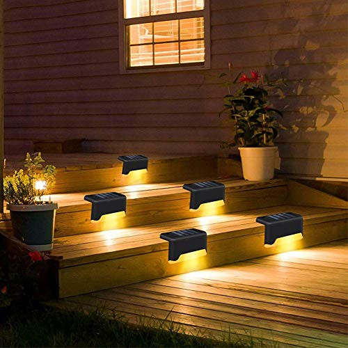 Konren 4 Pc/Set Solar Deck Lights Outdoor- LED Solar Step Lights Waterproof Solar Fence Lights Garden Landscape Step Stair Light for Railing- Deck- Patio- Yard- Post and Driveway-Warm White-