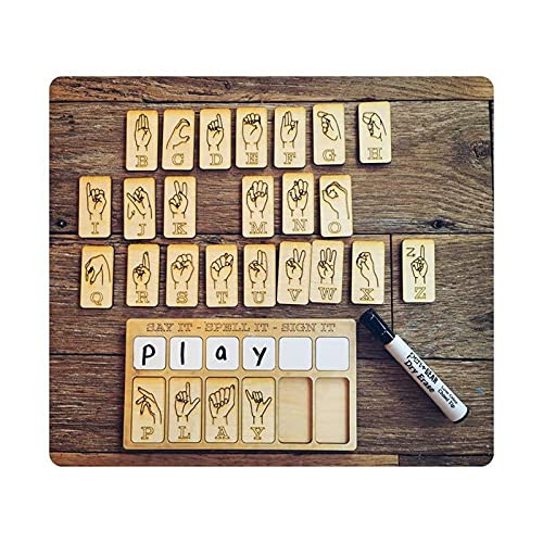 Sgran Sign Language Puzzle Board- Reusable Wood Sign Language Flashcards for Sign Language Learning- Children Enlightenment -Type B-