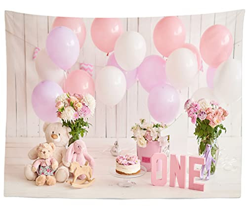 Loccor 9x6ft Fabric Princess First Year Backdrop Balloons Little Hobbyhorse Present Boxes Decorations Background Cake Smash First Birthday Party Photo Wallpaper Photography Background Photoshoot Props