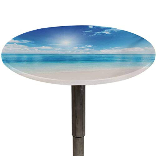 Tablecloth Round Ocean Soil Resistant Table Cover Beach View from Caribbean Sea in a Sunny Day Exotic Summer Season Print for Spring Outdoor Camping Picnic Cream Turquoise White Diameter 40"