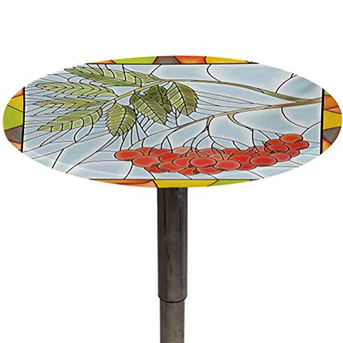 Tablecloth Round Christmas Decorative Table Cover Rowan Branch Motif on a Stained Glass Frame Noel Season Berries Winter Theme for Spring Outdoor Camping Picnic Multicolor Diameter 40"