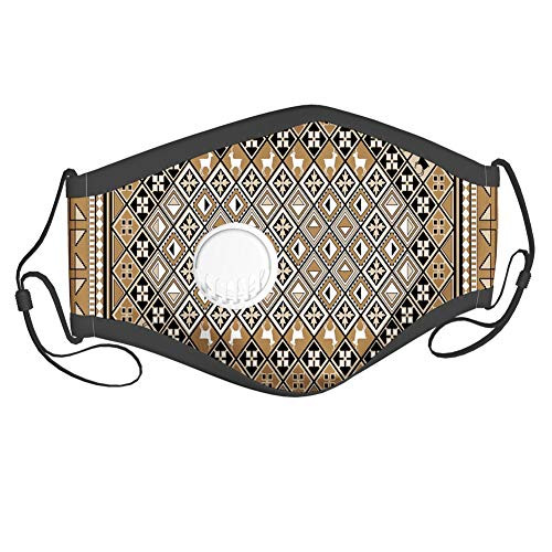 Geometrical Ethnic Eastern Frame with Diagonal Checks and Deer-Dust Washable Reusable Filter and Mouth Warm Windproof Cotton Face-2 filters adults