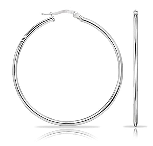 HUG A HOOP - 925 Sterling Silver Hoop Earrings- High Polished Round Thin Light 2mm Click-Top Hoops 45mm HUG A HOOP - 925 Sterling Silver Hoop Earrings- High Polished Round Thin Light 2mm Click-Top Hoops 45mm
