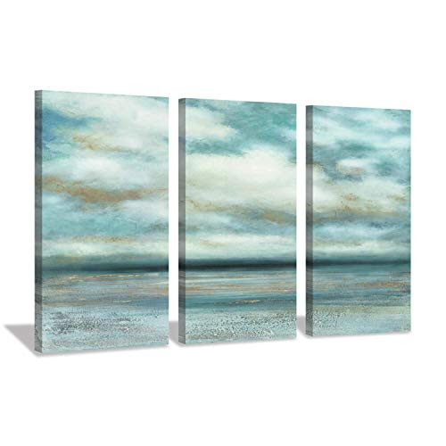Hardy Gallery Seascape Abstract Artwork Shore Picture: Coastal Beach Gold Foil Art Print on Canvas for Wall (Renewed)