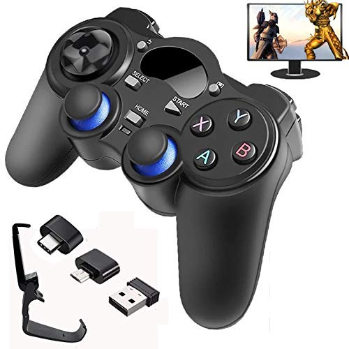 2.4 G Controller Gamepad Android Wireless Joystick Joypad with OTG Converter for PS3/Smart Phone for Tablet PC Smart TV Box -Blue Without Phone Stand-