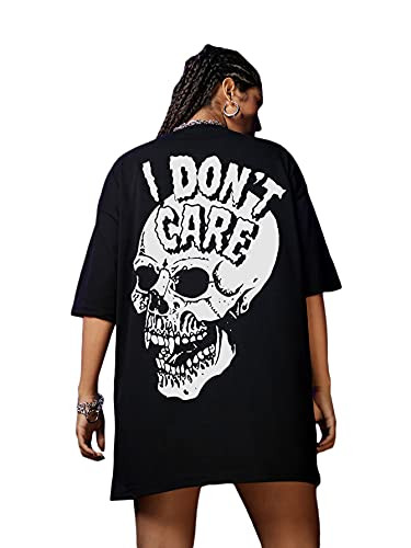 Romwe Women's Short Sleeve Oversized T Shirt Skull Graphic Print Loose Tee Tops Black M