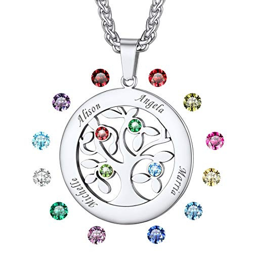 Tree of Life Necklace Engraved with Names Gift For 4 Best Friend Family Member Stainless Steel Round Pendant Customized Relationship Jewelry Personalized Birthstone and Name Necklace Tree of Life Necklace Engraved with Names Gift For 4 Best Friend Family Member Stainless Steel Round Pendant Customized Relationship Jewelry Personalized Birthstone and Name Necklace