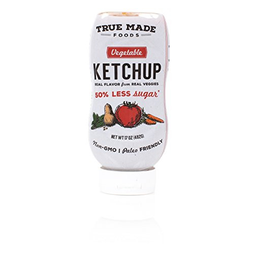 True Made Foods Vegetable Ketchup- Paleo Friendly- Non-GMO- Low Sugar- 17oz Squeeze Bottle- Pack of 2