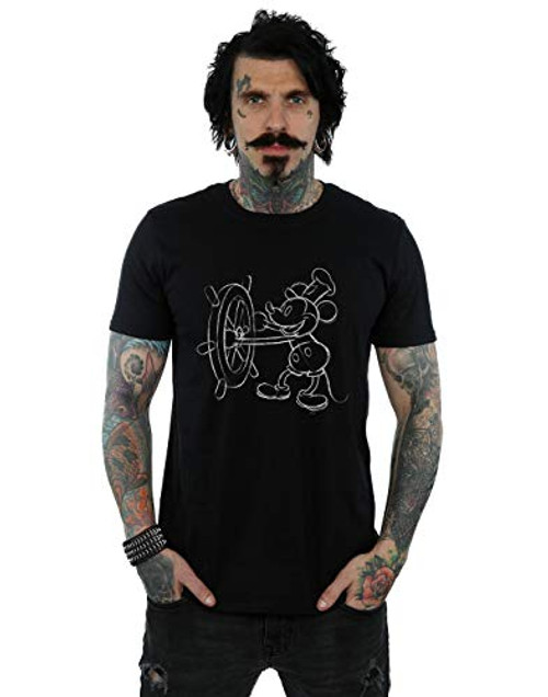 Disney Men's Mickey Mouse Steamboat Sketch T-Shirt Black Large Disney Men's Mickey Mouse Steamboat Sketch T-Shirt Black Large