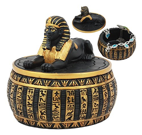 Ebros Egyptian Guardian Sphinx Decorative Round Box Classical Egypt Monument Androsphinx with Hieroglyphic Deities Jewelry Trinket Box Sculpture Ebros Egyptian Guardian Sphinx Decorative Round Box Classical Egypt Monument Androsphinx with Hieroglyphic Deities Jewelry Trinket Box Sculpture