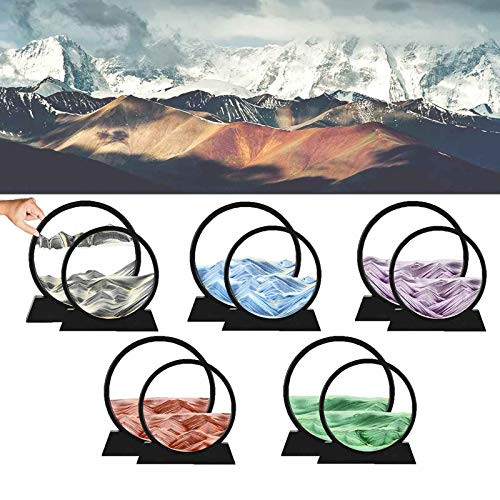 3D Dynamic Sand Art Liquid Motion- Moving Sand Art Picture Round Glass 3D Deep Sea Sandscape in Motion Display Flowing Sand Frame- Relaxing Desktop Home Office Work Decor -Blue- 7inch-