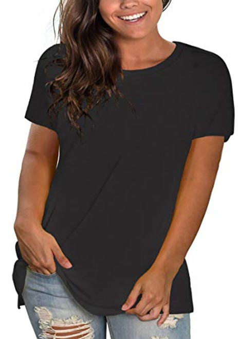 PLOKNRD Plus Size Black T Shirts for Women Tunic Tops for Leggings Short Sleeve Loose Maternity Blouse