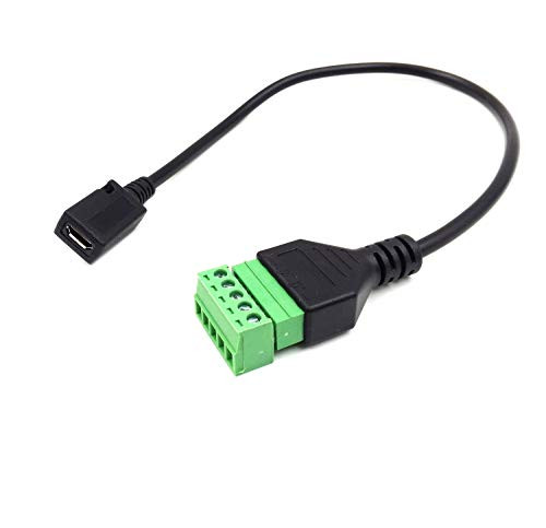 Poyiccot Micro USB Male  and  Female to 5 Pin/Way Female Bolt Screw Shield terminals Pluggable Type Adapter Connector Cable 30cm -Micro USB Female to 5-Screw Terminal-