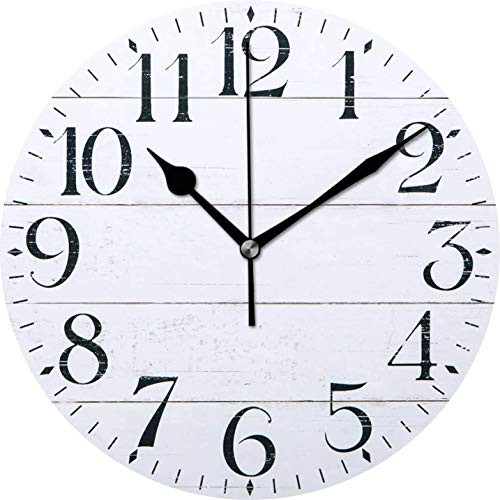 Vintage Country Rustic White Farmhouse Wall Clock 12 Inch Silent Non Ticking Battery Operated Home Decor Wall Clocks for Living Room- Bedroom- Kitchen Vintage Country Rustic White Farmhouse Wall Clock 12 Inch Silent Non Ticking Battery Operated Home Decor Wall Clocks for Living Room- Bedroom- Kitchen