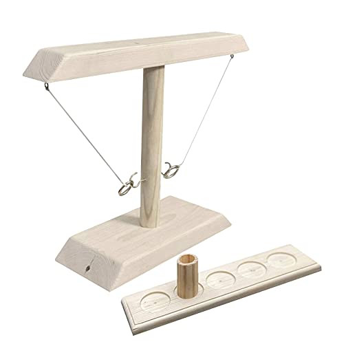 MuiSci Ring Toss with Shot Ladder-Wood Ring Toss Game-2 Hooks 2 Rings Throwing Game Fun Bar Family Party Indoor Outdoor Hook and Ring Toss Games for Kids Adults-Beige- MuiSci Ring Toss with Shot Ladder-Wood Ring Toss Game-2 Hooks 2 Rings Throwing Game Fun Bar Family Party Indoor Outdoor Hook and Ring Toss Games for Kids Adults-Beige-